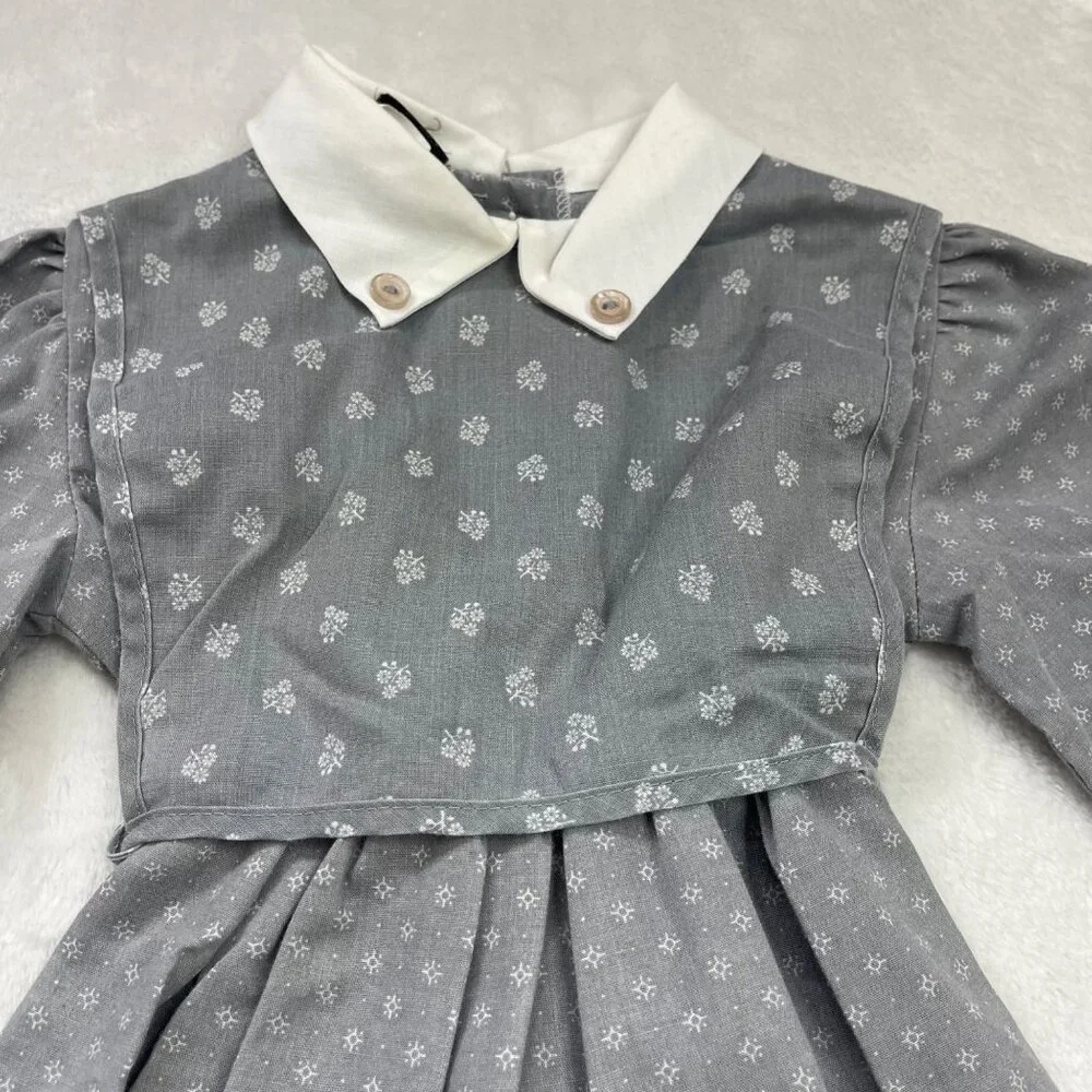 Vintage Chuckles Long Sleeve Dress Little Girls 2 White Collar‎ Bib Detail 80s